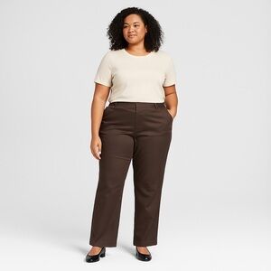 Merona 16W Dark Chocolate Brown Straight-Leg Pants | Plus Size Cotton Trousers
